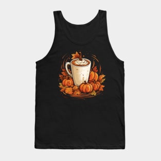 Autumn Coffee, Halloween Pumpkin Latte Drink Cup Tank Top